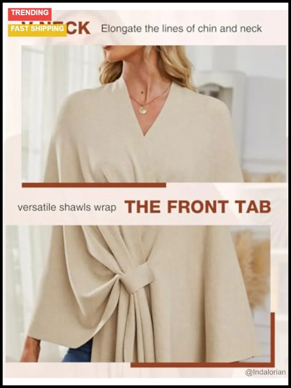 Elegant Shawl Wrap Open Front Poncho Sweater Soft Loop Tab Draped Cover